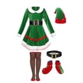 thumbnail image 1 of IVEYRTF Children Performance Complete Set with Hat Dress Belt Socks and Shoes for Holiday Party School Festival Play Outfit for Kids Girls Boys Christmas(Green,9-10 Years), 1 of 8