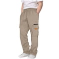 thumbnail image 1 of IVEYRTF Children's Cargo Pants Fall Winter Elastic Waistband with Drawstring and Pockets Casual Sports Sweatpants Trousers for Kids 3-13 Years(Khaki,7-8 Years), 1 of 5
