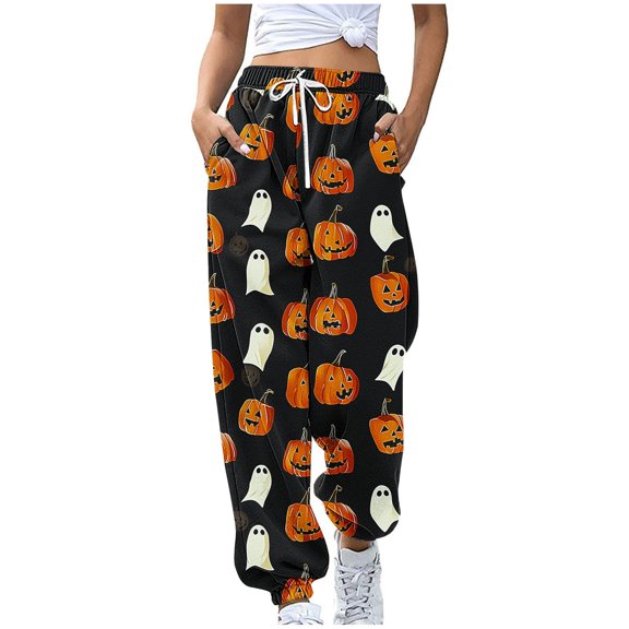 IVEYRTF Children's Halloween Print Cargo Pants Joggers Fall Winter Elastic Waistband Multiple Pockets Fleece-Lined Thickened Casual Sports Trousers for Kids 3-14 Years(Orange,13-14 Years)
