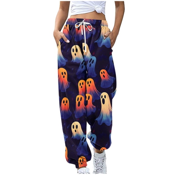 IVEYRTF Children's Halloween Print Cargo Pants Joggers Fall Winter Elastic Waistband Multiple Pockets Fleece-Lined Thickened Casual Sports Trousers for Kids 3-14 Years(Purple#1,3-4 Years)