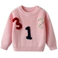 thumbnail image 1 of IVEYRTF Children's Knit Sweater Round Neck Fashion Casual Fall Winter Tops Soft Warm Long Sleeve Blouses for Boys and Girls 1-7 Years(Pink,3 Months), 1 of 6