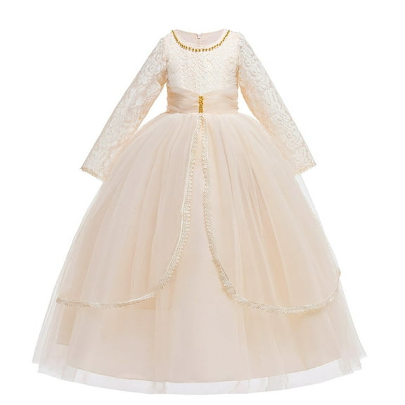 IVEYRTF Childrens Formal Dress Girls Party Gown Elegant Layered Cake Skirt with Solid Color Dress for Birthday Celebration Pageant Fashion Show Performance(Yellow#1,8 Years)
