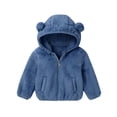 thumbnail image 1 of IVEYRTF Childrens Hooded Double Sided Jacket Fall Winter Warm Zip Up Coat with Pockets Long Sleeve Casual Outerwear for Kids Cozy Faux Fleece Tops(Blue,18 Months), 1 of 6