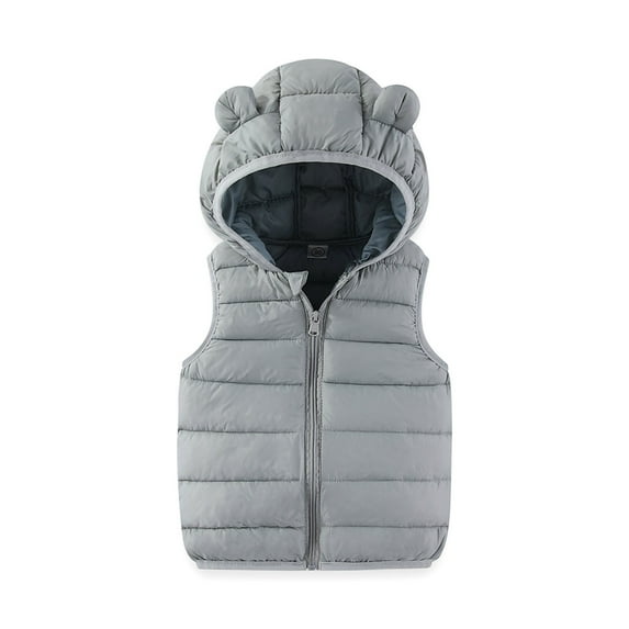 IVEYRTF Childrens Hooded Vests with Ears Lightweight Warm Jacket for Boys and Girls Spring and Fall Wear Soft Comfortable Casual Daily Wear Outdoor(Gray#1,12 Months)