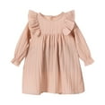 thumbnail image 1 of IVEYRTF Childrens Long Sleeve Round Neck Casual Dress Soft Everyday Play Outfit for Girls Toddler Solid Color Comfortable Apparel Party Wear(Khaki,5-6 Years), 1 of 3