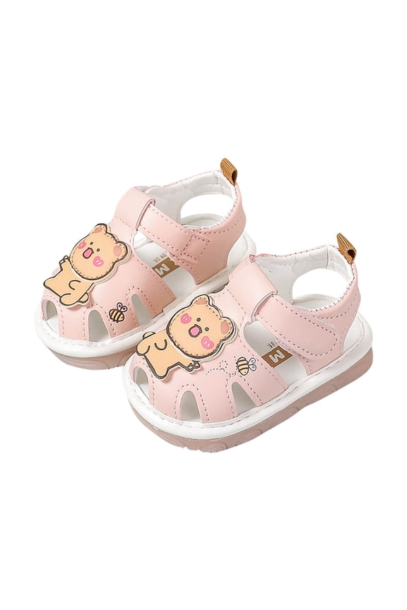 Childrens Sandals Summer Squeaky Shoes Soft Sole Non Slip with Bear Print Walking Outdoor Play Comfortable Shoes Kids Footwear(Pink,6-12 Months)