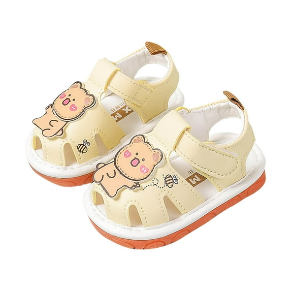 IVEYRTF Childrens Sandals Summer Squeaky Shoes Soft Sole Non Slip with Bear Print Walking Outdoor Play Comfortable Shoes Kids Footwear(Yellow,12-18 Months)