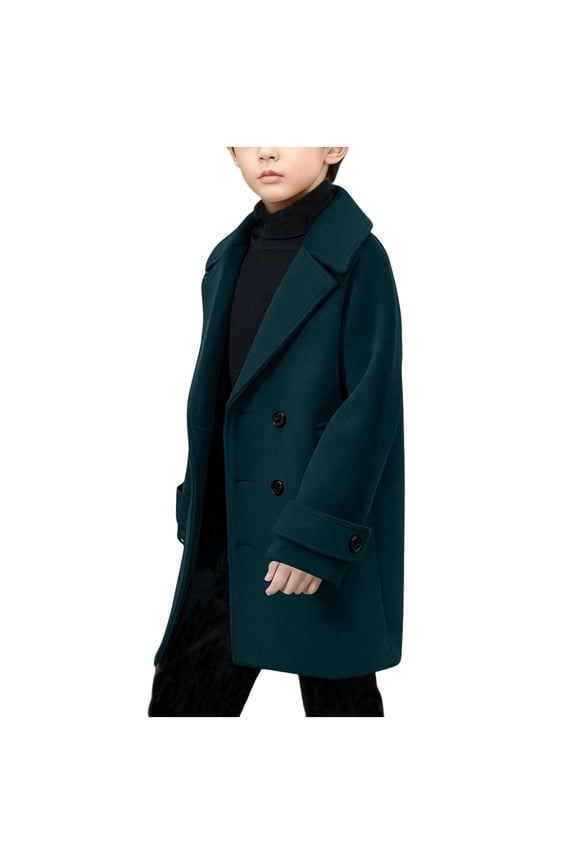 Childrens Solid Color Button Long Sleeve Coat Mid Long Length Open Front Jacket Winter Warm Outerwear Casual Pocket Coat for Kids Boys and Girls(Green#2,2 Years)