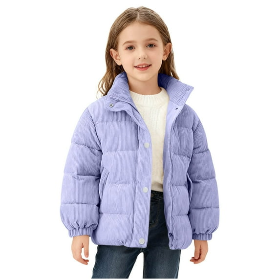 IVEYRTF Childrens Solid Color Corduroy Stand Collar Jacket with Pockets Thickened Casual Winter Warm Long Sleeve No Hood Outerwear Coats for Kids Boys and Girls(Purple,3-4 Years)