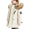thumbnail image 1 of IVEYRTF Childrens Solid Color Hooded Quilted Jacket Mid Length Coat with Pockets Warm Thickened Winter Outerwear for Boys and Girls Casual Puffer Coat Cold Weather(Beige,7-8 Years), 1 of 9