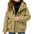 thumbnail image 1 of IVEYRTF Childrens Solid Color Hooded Zipper Thickened Mid Length Pocket Jacket Casual Warm Jacket Soft Breathable Fabric Comfortable Wear for Kids Boys Girls(Khaki,13-14 Years), 1 of 7