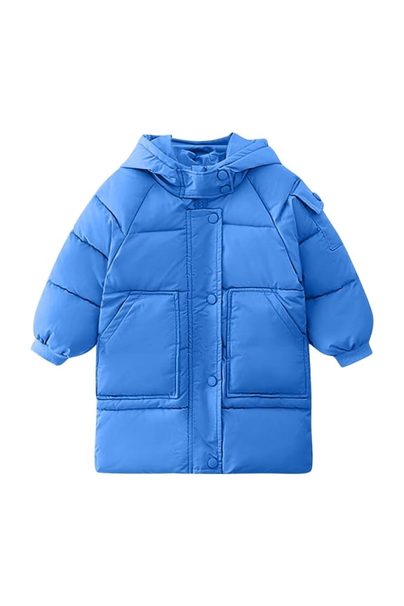 Childrens Solid Color Hooded Zipper Thin Down Jacket with Pockets Casual Warm Outwear Long Sleeve Lightweight Puffer Coat for Kids Boys Girls(Blue#1,5 Years)
