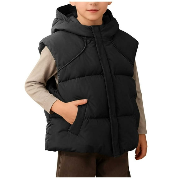 IVEYRTF Childrens Solid Color Sleeveless Warm Fleece Jacket Medium Large Youth Casual Sweatproof Outerwear Cozy Thermal Layering Piece for Kids(Black#2,2 Years)