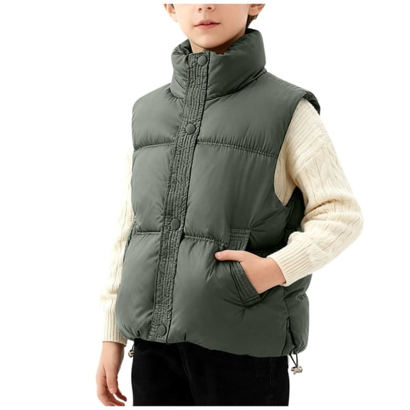 IVEYRTF Childrens Solid Color Sleeveless Warm Fleece Jacket Medium Large Youth Casual Sweatproof Outerwear Cozy Thermal Layering Piece for Kids(Green,5 Years)