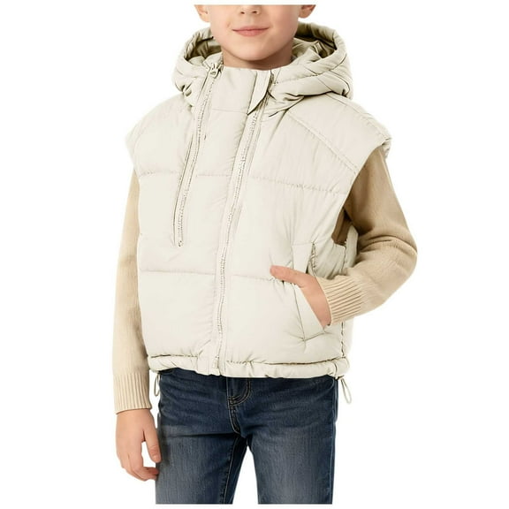 IVEYRTF Childrens Solid Color Sleeveless Warm Fleece Jacket Medium Large Youth Casual Sweatproof Outerwear Cozy Thermal Layering Piece for Kids(White#1,11 Years)