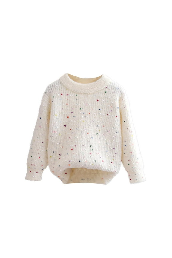 Childrens Striped Bear Print Round Neck Long Sleeve Knit Sweater Tops Soft Breathable Casual Comfortable Daily Wear for Kids Boys Girls Travel Home Holiday(White#2,5 Years)