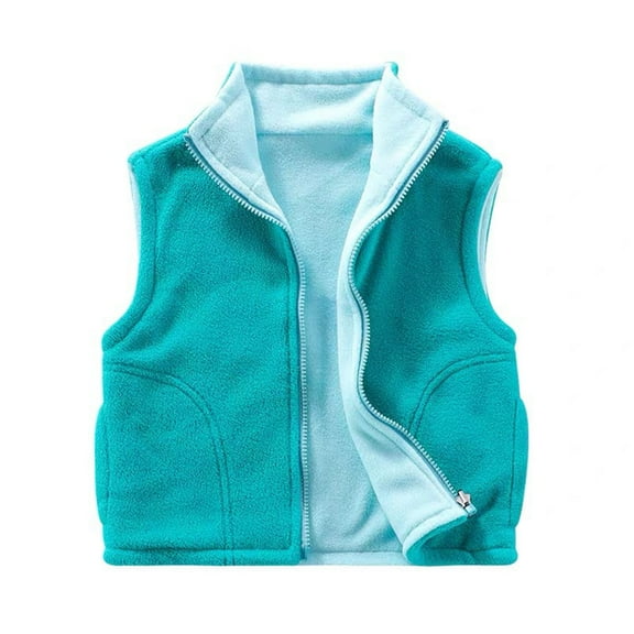 IVEYRTF Childrens Winter Fleece Lined Sleeveless Hooded Jacket Boys and Girls Solid Color Zipper Vests for Warmth Comfortable Lightweight Outerwear Indoor Casual Wear(Blue#1,6-7 Years)