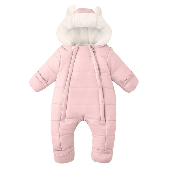 IVEYRTF Childrens Winter Hooded Jumpsuit Bear Suit Warm Jacket for Boys Soft Comfortable Long Sleeve Zipper Closure Elastic Waist Outdoor Sports Casual Daily Wear Romper(Pink#1,3 Years)