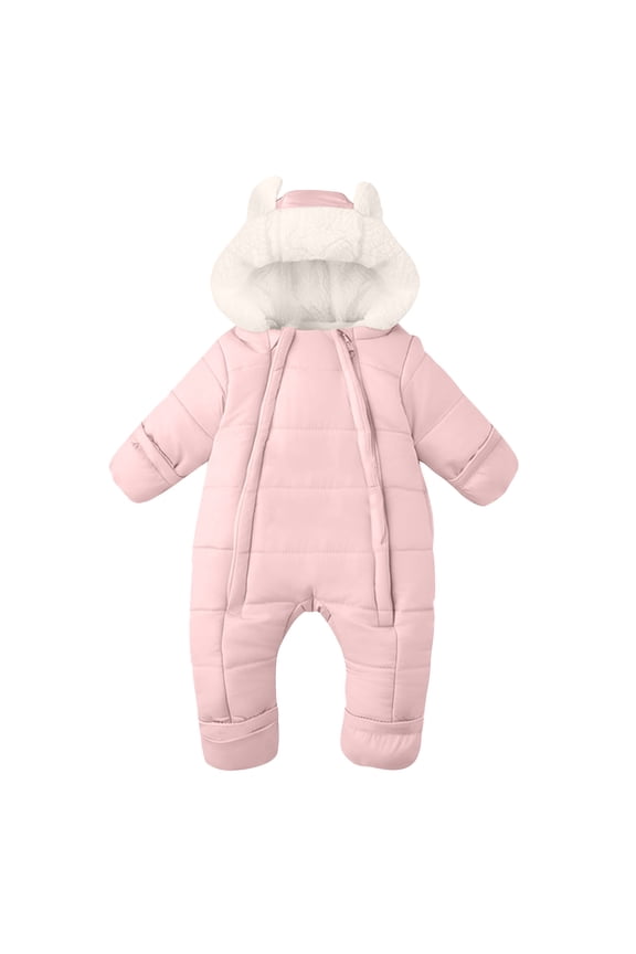 Childrens Winter Hooded Jumpsuit Bear Suit Warm Jacket for Boys Soft Comfortable Long Sleeve Zipper Closure Elastic Waist Outdoor Sports Casual Daily Wear Romper(Pink#1,2 Years)