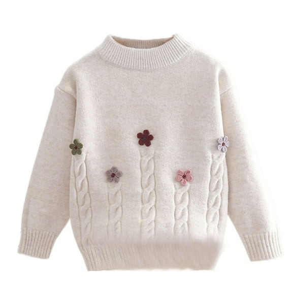 IVEYRTF Childrens Winter Pullover Sweater Long Sleeve Knitted Top Soft Comfortable Breathable Fabric for Girls Cute Print Colorful for Birthday Wedding Party(Beige,3-4 Years)