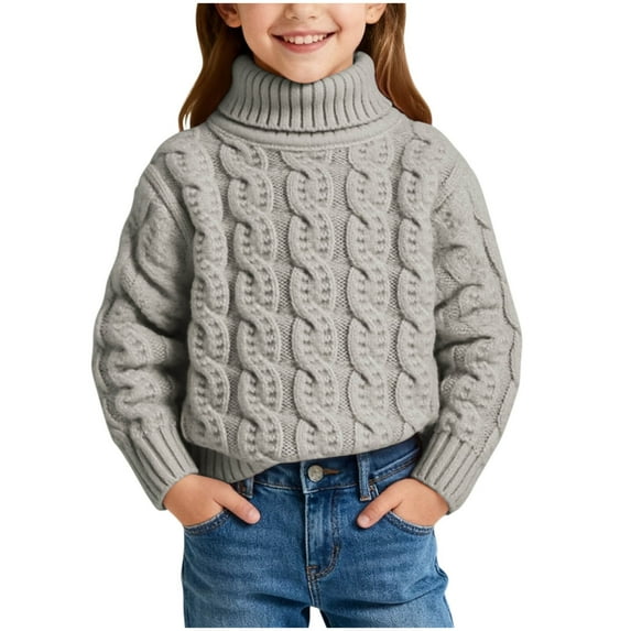 IVEYRTF Childrens Winter Solid Color High Collar Neck Sweater Knitted Top Fashionable Warm Soft Comfortable Cozy Kids Turtleneck Sweater for Boys Girls Casual Party Holiday(Gray,3 Years)