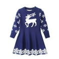 thumbnail image 1 of IVEYRTF Christmas Girls Knit Dress Long Sleeve Pullover Soft Kids Winter Tops Cute Deer Patterned Childrens Party Wear Holiday Outfit Cozy Toddler(Blue,5-6 Years), 1 of 4
