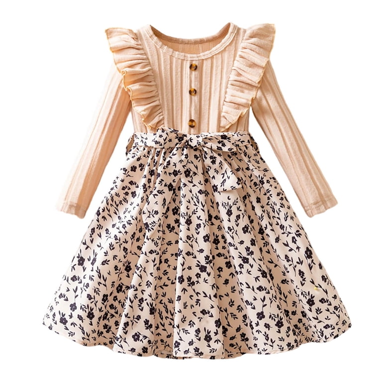Iveyrtf FaGirls Long Sleeve Round Neck Princess Dress Elegant Star Print Party Gown for Fall Winter Holiday Christmas Birthday Celebration Toddler
