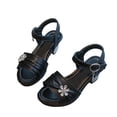 thumbnail image 1 of IVEYRTF Girls Bow Block Heel Dress Sandals Open Toe Adjustable Strap Wedding Party Shoes, 1 of 7