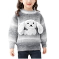 thumbnail image 1 of IVEYRTF Girls Cardigan Sweater with Cute Knit Dog Print Warm Cozy Open Front Solid Color Fall Winter Fleece-Lined Outerwear Sweater Tops(Gray,3 -4 Years), 1 of 7