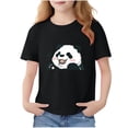 thumbnail image 1 of IVEYRTF Girls Cartoon Panda Print Short Sleeve T-Shirt Round Neck Pullover Top for Play Activities Casual Outfit Comfort Fit Panda Tee Top(Black#1,5-6 Years), 1 of 6