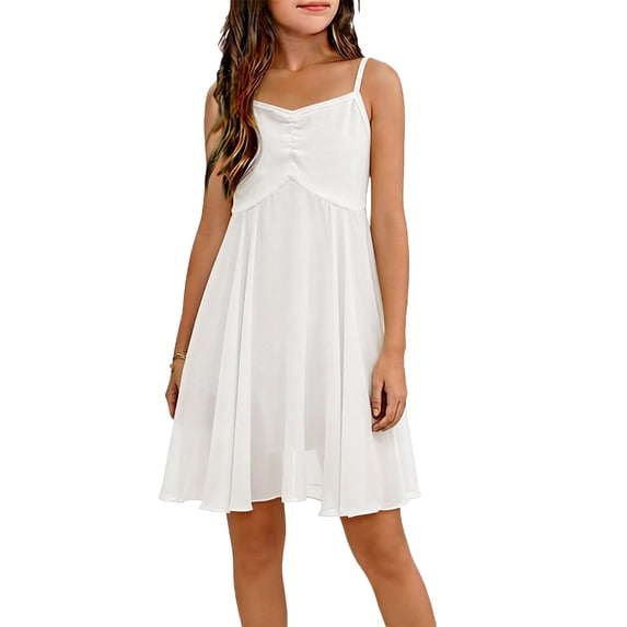IVEYRTF Girls Chiffon Strap Dress Round Neck Sleeveless Kids Ballet Dance and Special Lightweight Breathable Knee Length Dress