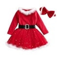 thumbnail image 1 of IVEYRTF Girls Christmas Dress Santa Claus Long Sleeve Knee Length A Line Party Gown with Headdress for Holiday Festive Casual Daily Wear Princess Style Outfit for Toddler(Red,18 Months), 1 of 9
