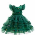 thumbnail image 1 of IVEYRTF Girls Christmas Party Dress Princess Gown with Sparkly Sequins Puffed Sleeve Tulle Skirt for Birthday Pageants Fashion Elegant Round Neck Short Sleeve Dress(Green#1,3 Years), 1 of 9