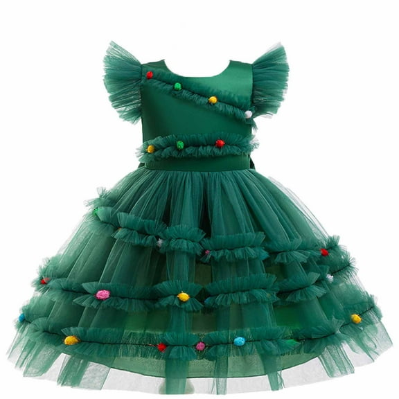 IVEYRTF Girls Christmas Party Dress Princess Gown with Sparkly Sequins Puffed Sleeve Tulle Skirt for Birthday Pageants Fashion Elegant Round Neck Short Sleeve Dress(Green#1,9 Years)