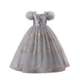 thumbnail image 1 of IVEYRTF Girls Christmas Party Dress Princess Gown with Sparkly Sequins Puffed Sleeve Tulle Skirt for Birthday Pageants Fashion Elegant Round Neck Short Sleeve Dress(Gray,8-9 Years), 1 of 9
