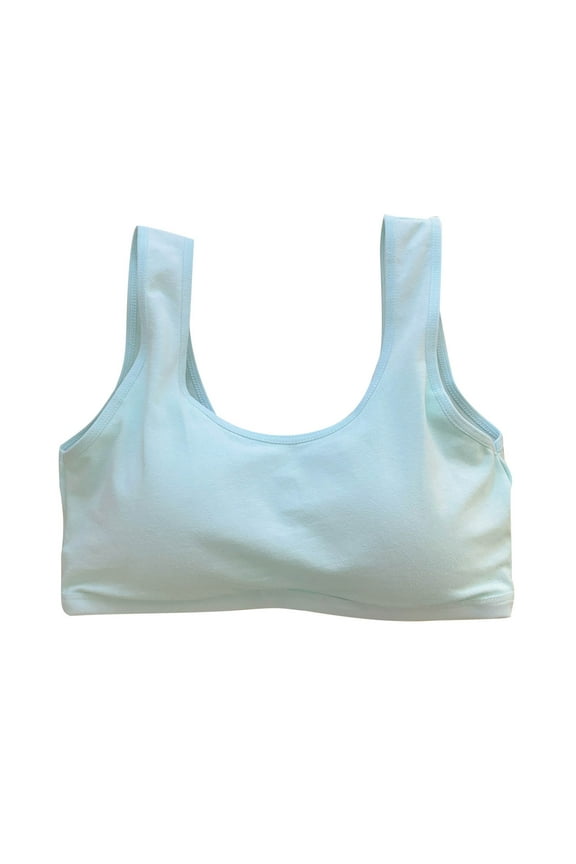 Girls Cotton First Bra Sleeveless Design Comfort Fit School Activities Light Support Training Bralette Starter Undergarment(Green#3,6-14 Years)