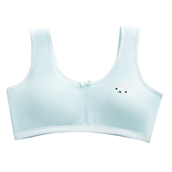 IVEYRTF Girls Cotton First Bra Sleeveless Design Comfort Fit School Activities Light Support Training Bralette Starter Undergarment(Light Blue,6-14 Years)