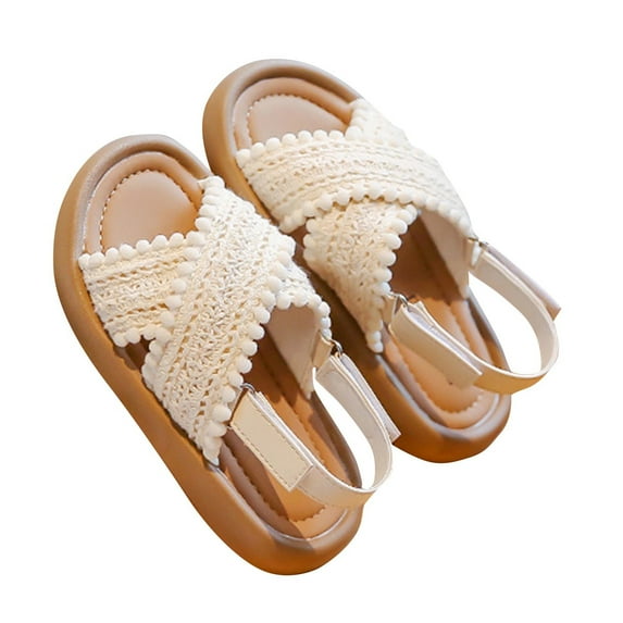 IVEYRTF Girls Ethnic Style Vintage Sandals Soft Sole Beach Shoes for Summer Casual Wear and Outdoor Activities Comfortable Walking Shoes for Daily Footwear(White,5-5.5 Years)