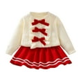 thumbnail image 1 of IVEYRTF Girls Fall Outfit Two Piece Set Long Sleeve Knit Cardigan and Skirt Casual Party Wear Holiday Photo Outfit Comfortable Daily Wear for Kids(Red#3,3 Years), 1 of 3