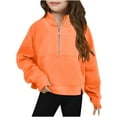 thumbnail image 1 of IVEYRTF Girls Fashion Half Zip Pullover Long Sleeve Pullover Crop Sweatshirt Soft Lightweight Fleece Crewneck Tops with Pocket for Kids Everyday Casual Wear(Orange,13-14 Years), 1 of 5