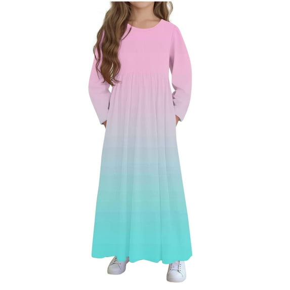 IVEYRTF Girls Fashion Long Sleeve Round Neck Solid Color Dress with Pockets Children's Casual Everyday Play Dresses for Big Kids Spring Fall(Mint Green#1,13 Years)