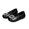 thumbnail image 1 of IVEYRTF Girls Fashion Mary Flats with Dazzling Rhinestone Buckle Childrens Rubber Soled Leather Shoes Stylish and Comfy Flats(Black,4-4.5 Years), 1 of 7