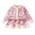thumbnail image 1 of IVEYRTF Girls Fleece-Lined Knit Sweater Top and Skirt Set Long Sleeve Color Blocked Casual Fall Winter Comfortable Fit Outwear 2 Piece Outfit for Kids 1-7 Years(Hot Pink#3,3 Years), 1 of 8