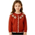 thumbnail image 1 of IVEYRTF Girls Floral Knit Button Cardigan Sweater Big Lapel Open Front Coat Soft Cozy Warm Outerwear for Toddler Kids Everyday Wear Casual Outfit(Wine#3,4-5 Years), 1 of 6