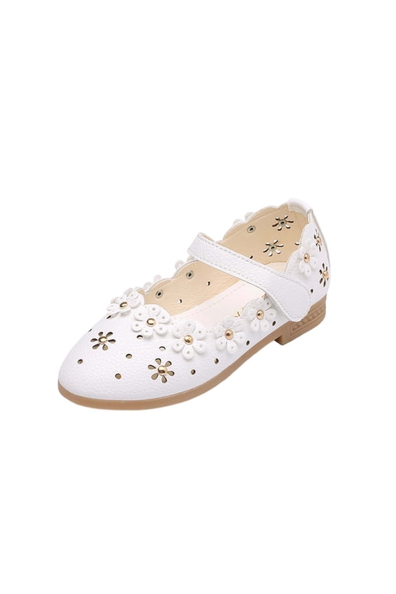 Girls Floral Mary Shoes Shoes with Scalloped and Cutout Detail Summer Princess Flats Kids Party Casual Shoes(White,1-1.5 Years)