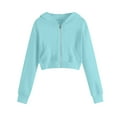 thumbnail image 1 of IVEYRTF Girls Hooded Crop Sweatshirt Long Sleeve Pullover Tops with Pocket Casual Fall Winter Jacket Outerwear for Teen Youth Kids(Light Blue,13-14 Years), 1 of 7