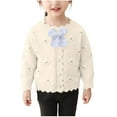 thumbnail image 1 of IVEYRTF Girls Jacquard Cardigan Knit Sweater with Button Lapel Sweater Childrens Cute Bow Tie Print Sweater Jacket for Kids 2-8 Years(White,4-5 Years), 1 of 6