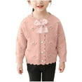 thumbnail image 1 of IVEYRTF Girls Jacquard Cardigan Knit Sweater with Button Lapel Sweater Childrens Cute Bow Tie Print Sweater Jacket for Kids 2-8 Years(Pink,7-8 Years), 1 of 7