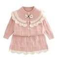 thumbnail image 1 of IVEYRTF Girls Knit Lapel Sweater Top and Skirt Set Long Sleeve Casual Fall Winter Soft Fit Outwear 2 Piece Outfit for Kids 1-8 Years(Pink#4,3-4 Years), 1 of 7