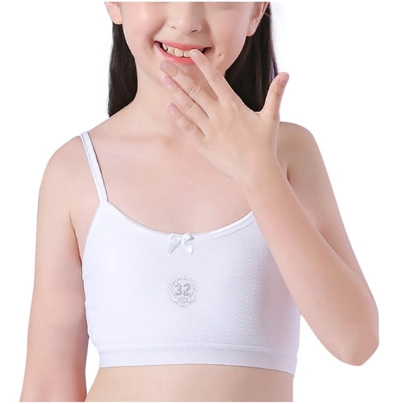 IVEYRTF Girls Lace Trim First Bra Wire Free Breathable Comfort School Activities Modest Coverage Light Support Starter Undergarment(White#1,12-14 Years)